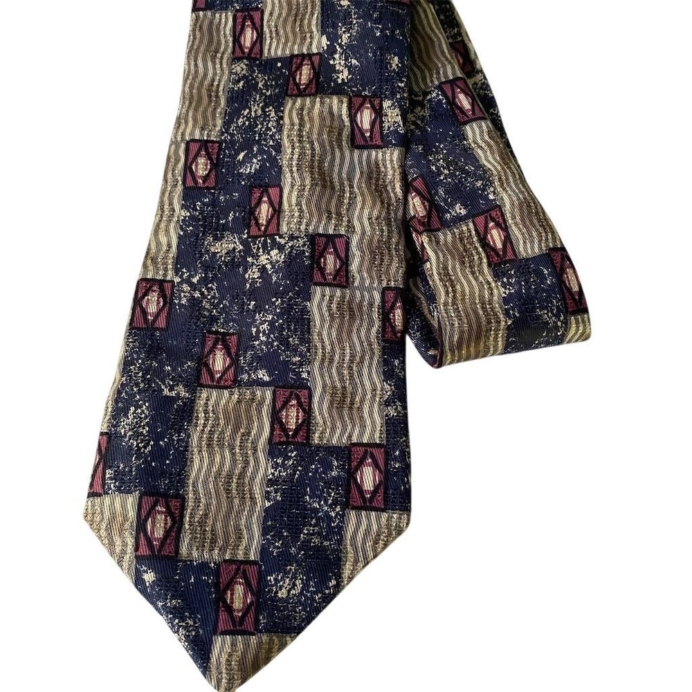 VTG Parliament House London Navy Men's Geometric Silk Necktie Preowned Vintage‎